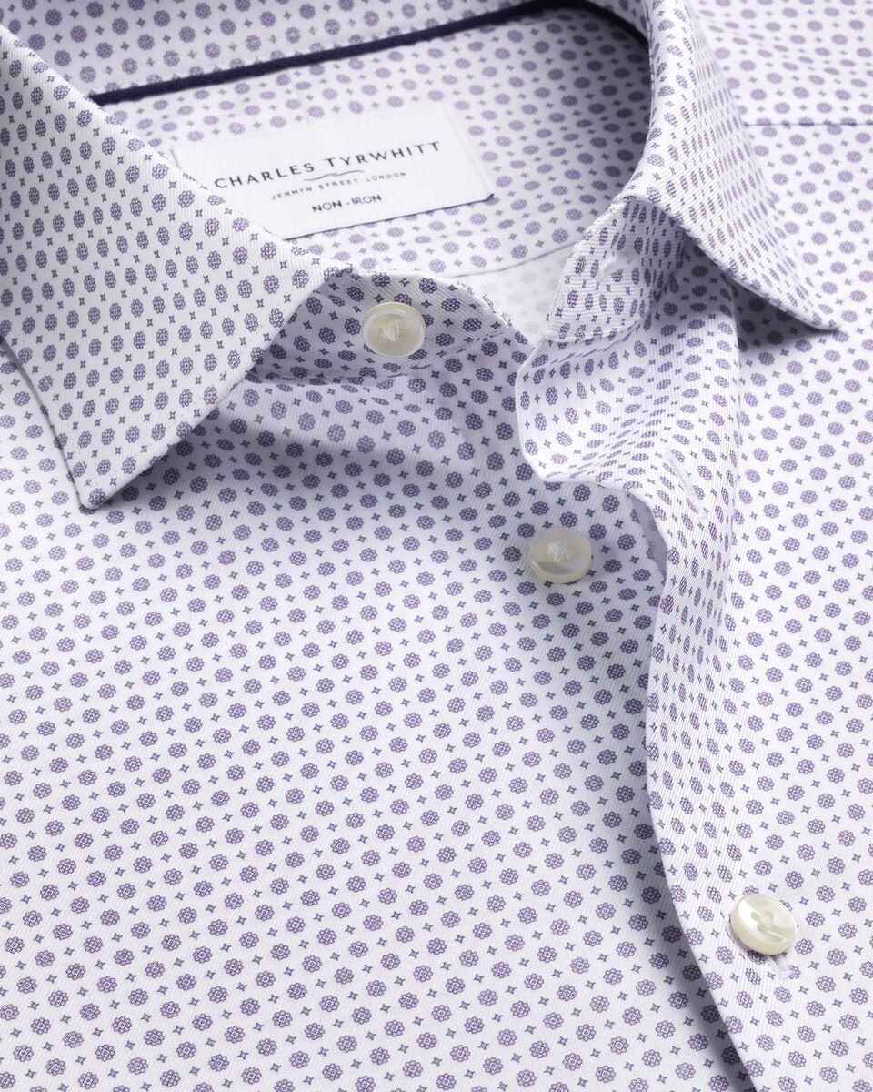 Non-Iron Stretch Print Shirt – White & Lilac