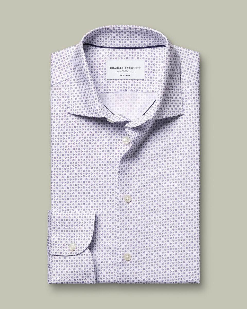 Non-Iron Stretch Print Shirt – White & Lilac
