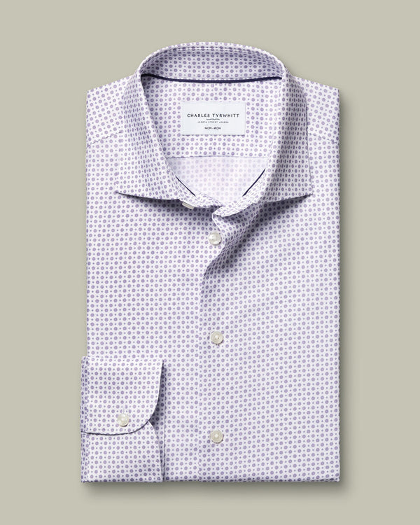 Non-Iron Stretch Print Shirt – White & Lilac