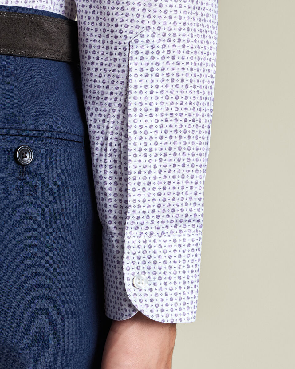 Non-Iron Stretch Print Shirt – White & Lilac