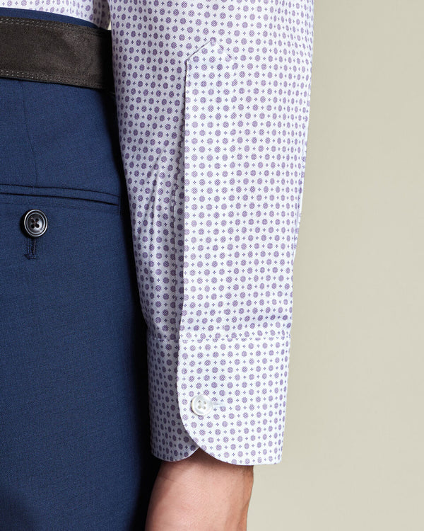 Non-Iron Stretch Print Shirt – White & Lilac