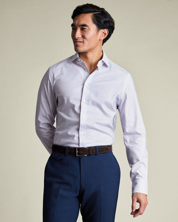 Non-Iron Stretch Print Shirt – White & Lilac