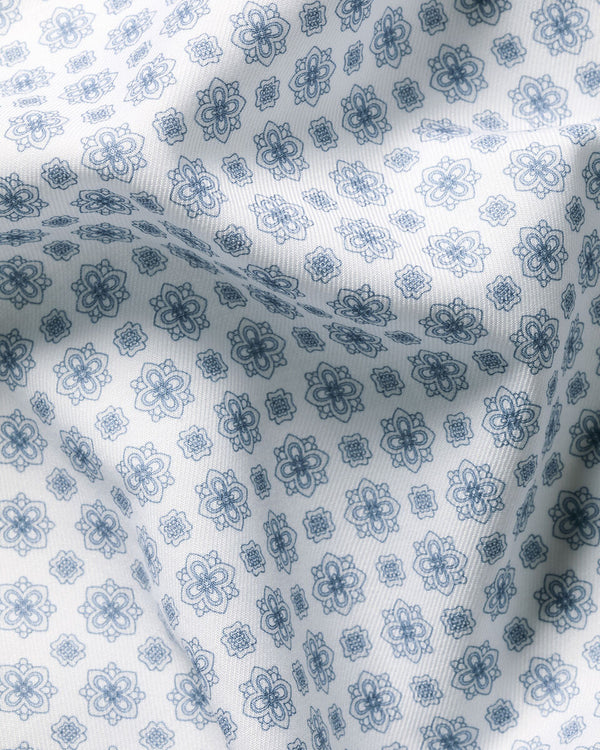 Non-Iron Stretch Print Shirt – White & Blue