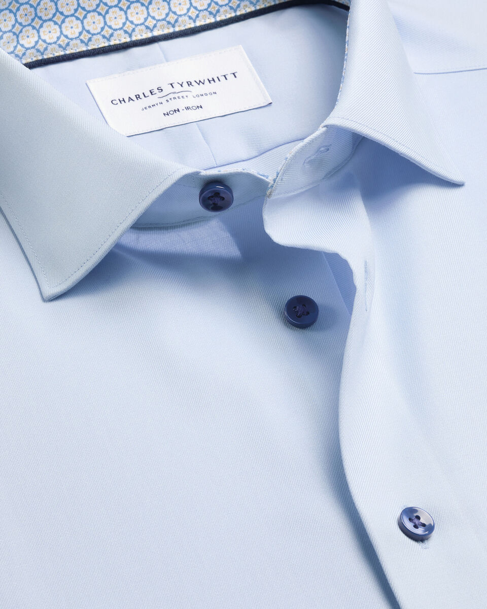 Non-Iron Stretch Printed Trim Shirt – Light Blue Main image