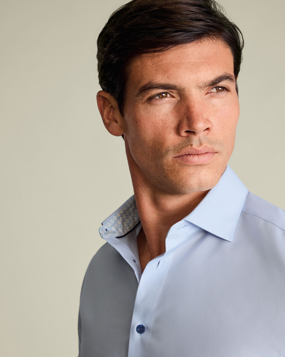 Non-Iron Stretch Printed Trim Shirt – Light Blue