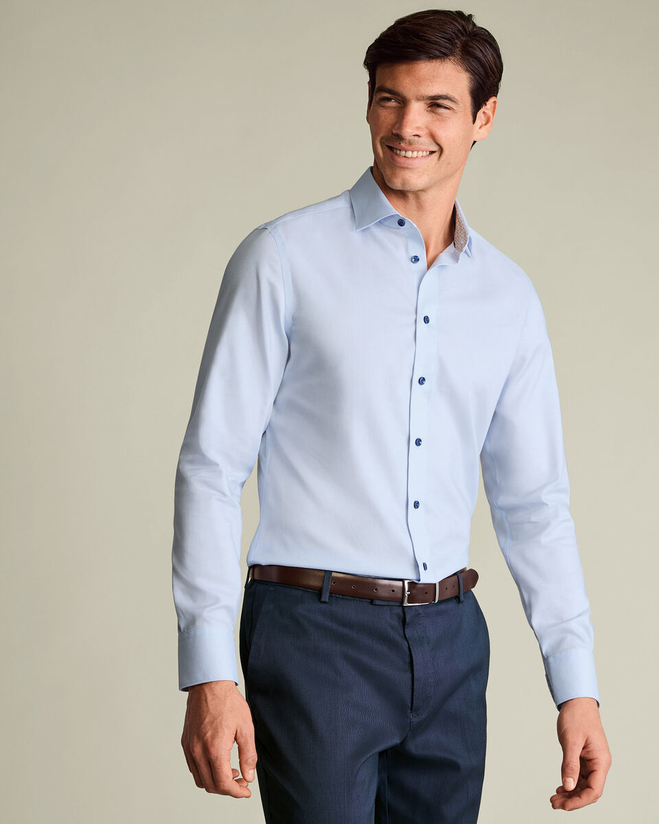 Non-Iron Stretch Printed Trim Shirt – Light Blue