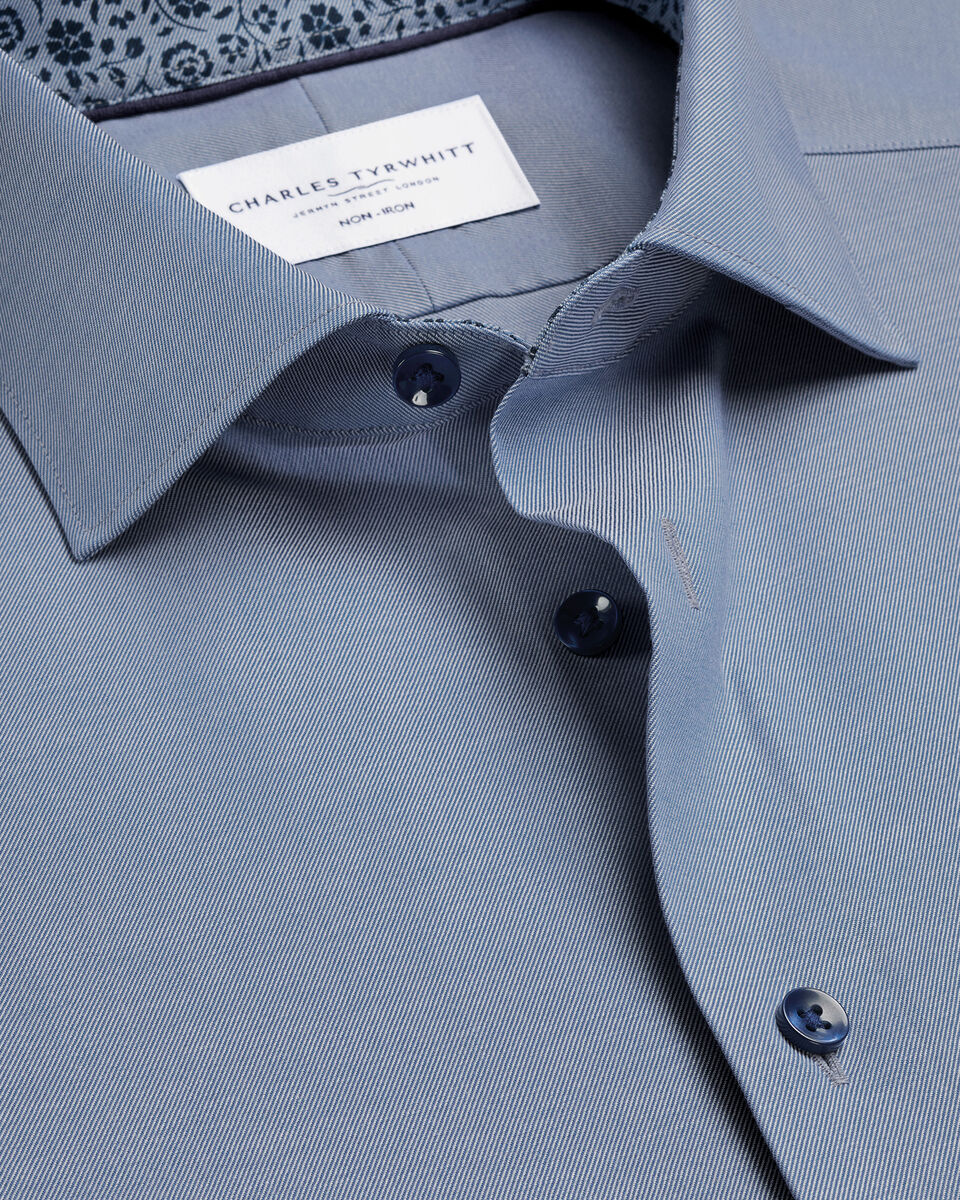 Non-Iron Stretch Floral Printed Trim Shirt – Steel Blue