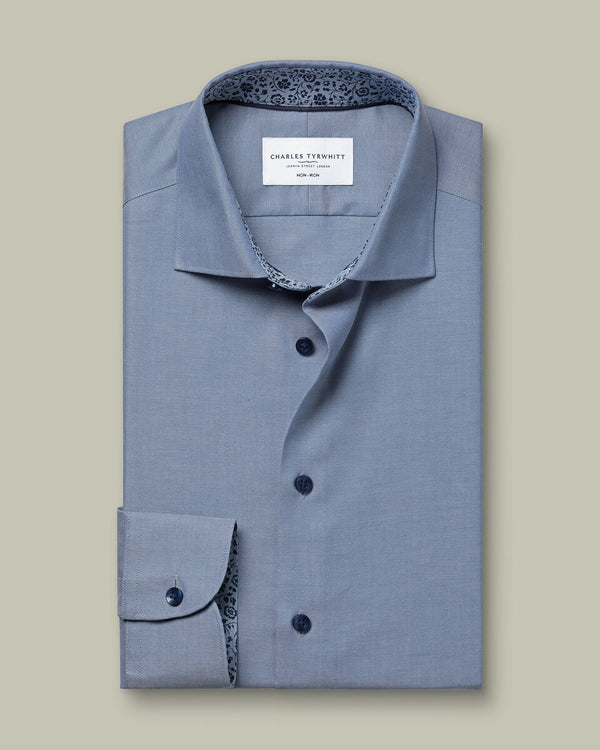Non-Iron Stretch Floral Printed Trim Shirt – Steel Blue