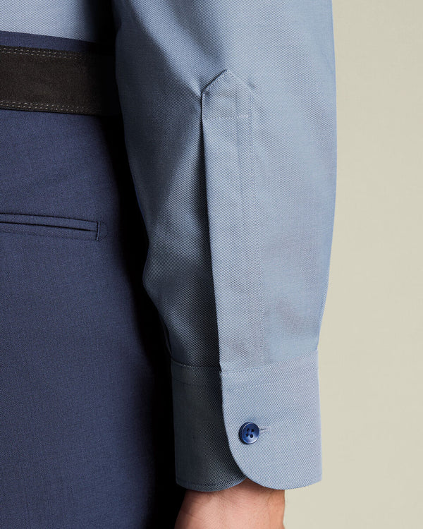 Non-Iron Stretch Printed Trim Shirt - Steel Blue