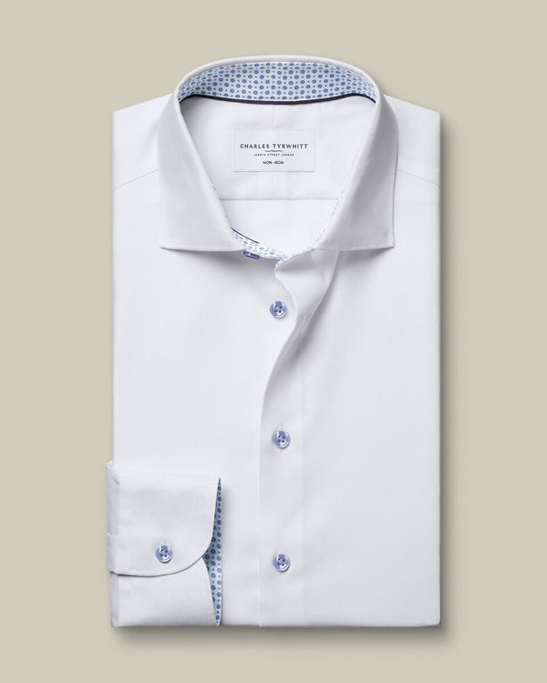 Non-Iron Stretch Printed Trim Shirt – White