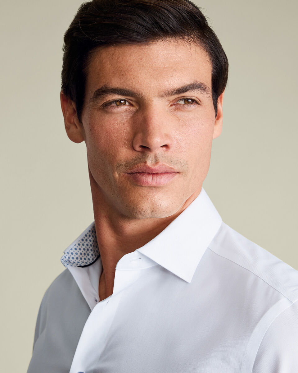 Non-Iron Stretch Printed Trim Shirt – White Main image