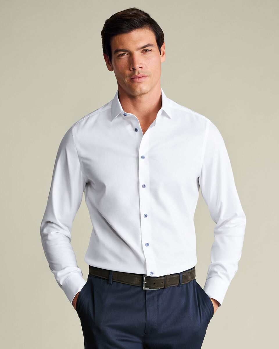 Non-Iron Stretch Printed Trim Shirt – White