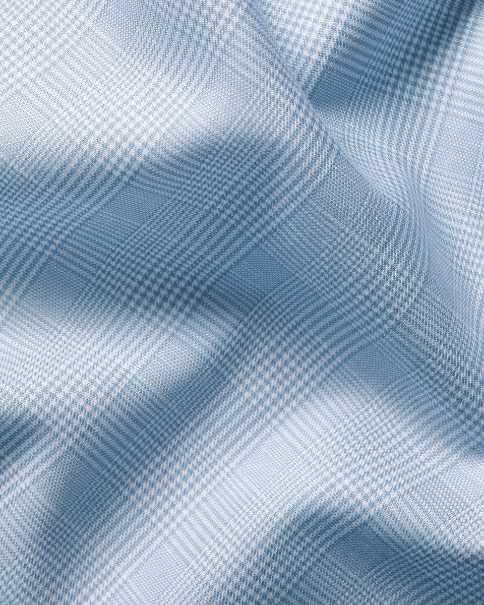 Non-Iron Cotton Linen Prince of Wales Shirt - Mid Blue