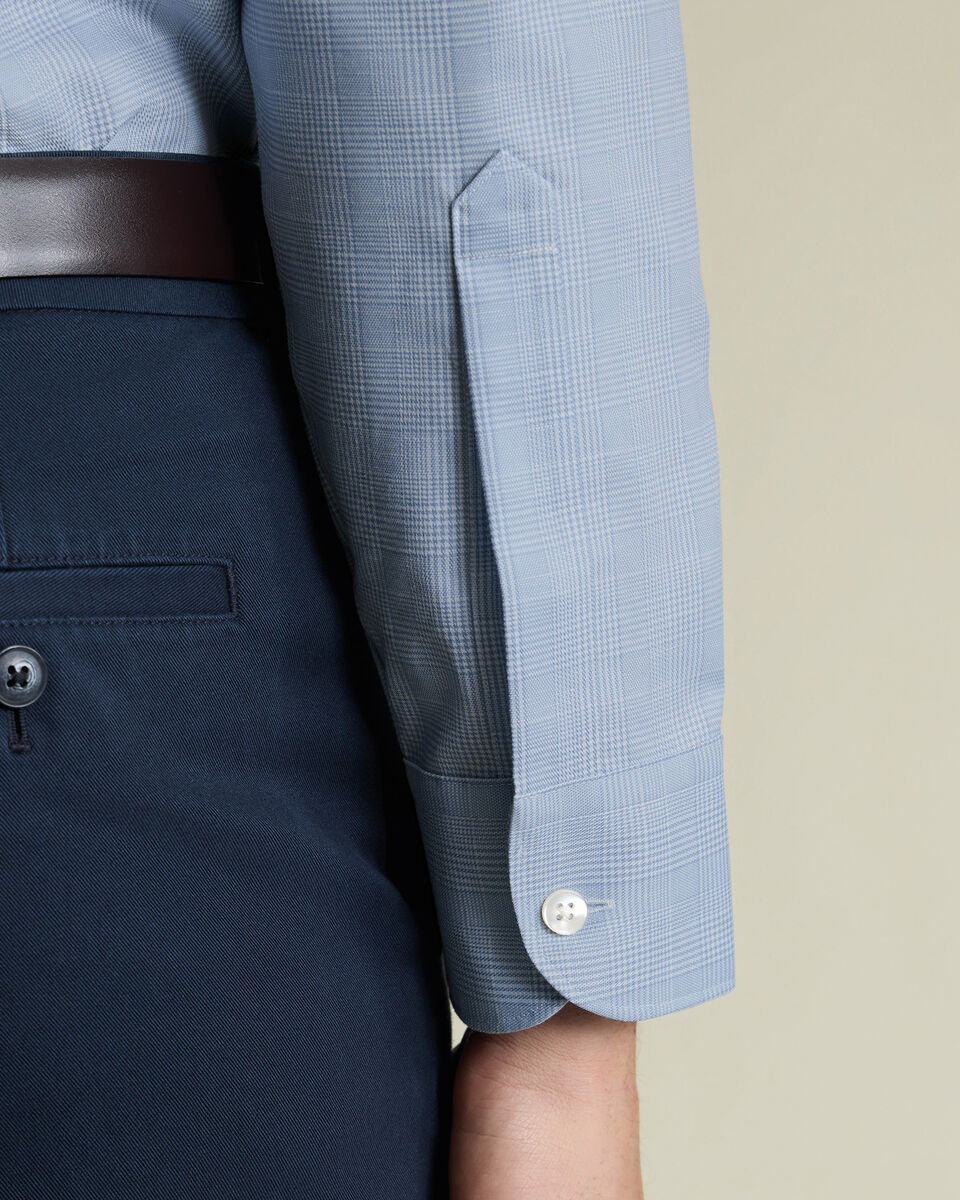 Non-Iron Cotton Linen Prince of Wales Shirt - Mid Blue