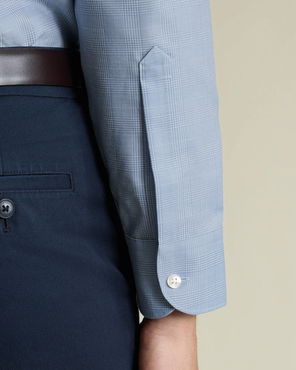 Non-Iron Cotton Linen Prince of Wales Shirt - Mid Blue