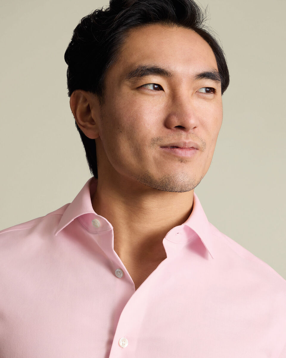 Short Sleeve Non-Iron Cotton Linen Shirt - Pink