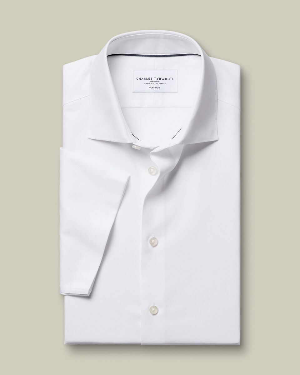 Short Sleeve Non-Iron Cotton Linen Shirt - White