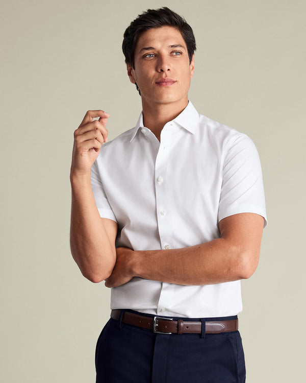 Short Sleeve Non-Iron Cotton Linen Shirt - White