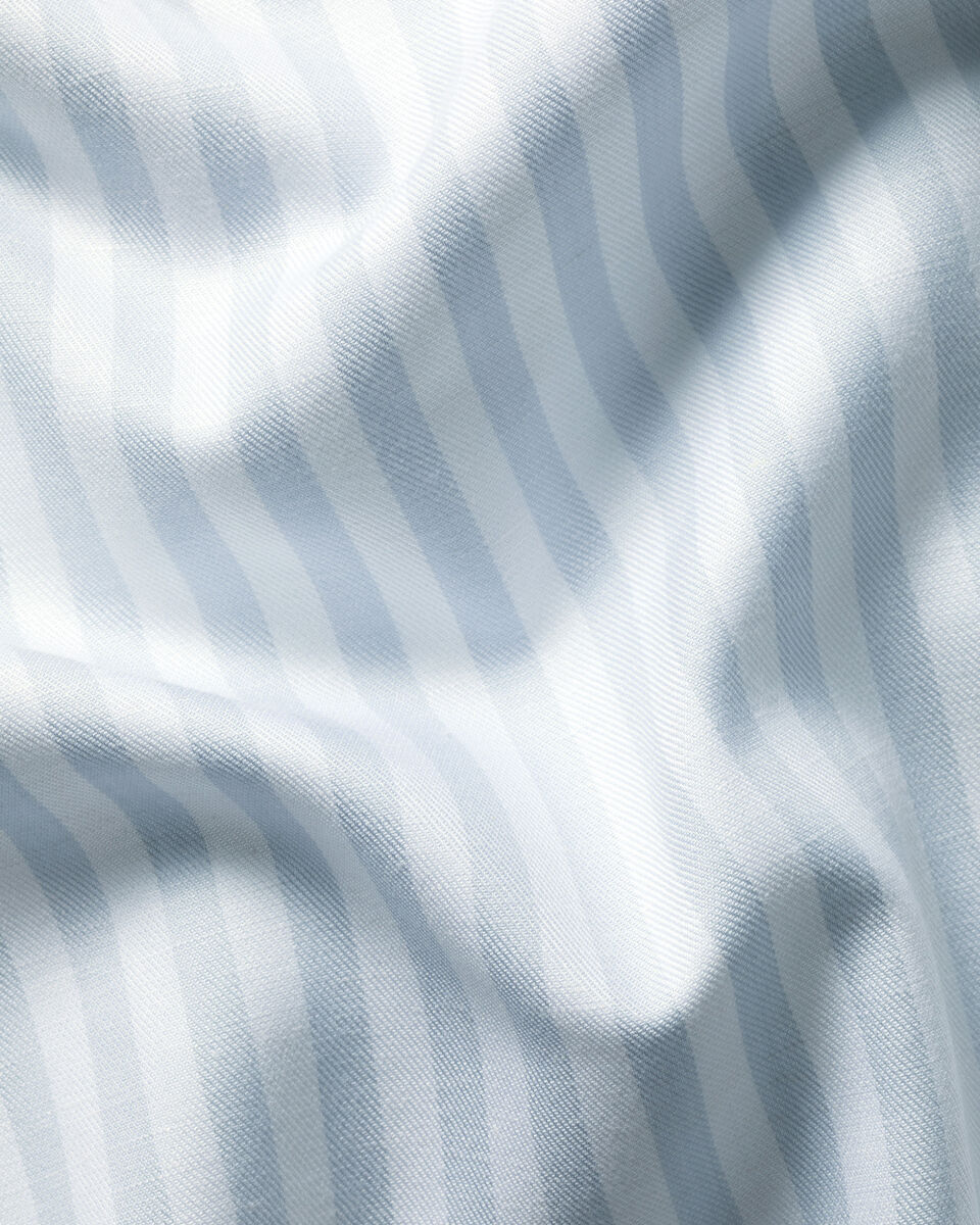 Short Sleeve Non-Iron Cotton Linen Stripe Shirt - Ice Blue