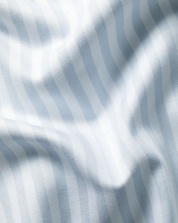 Short Sleeve Non-Iron Cotton Linen Stripe Shirt - Ice Blue