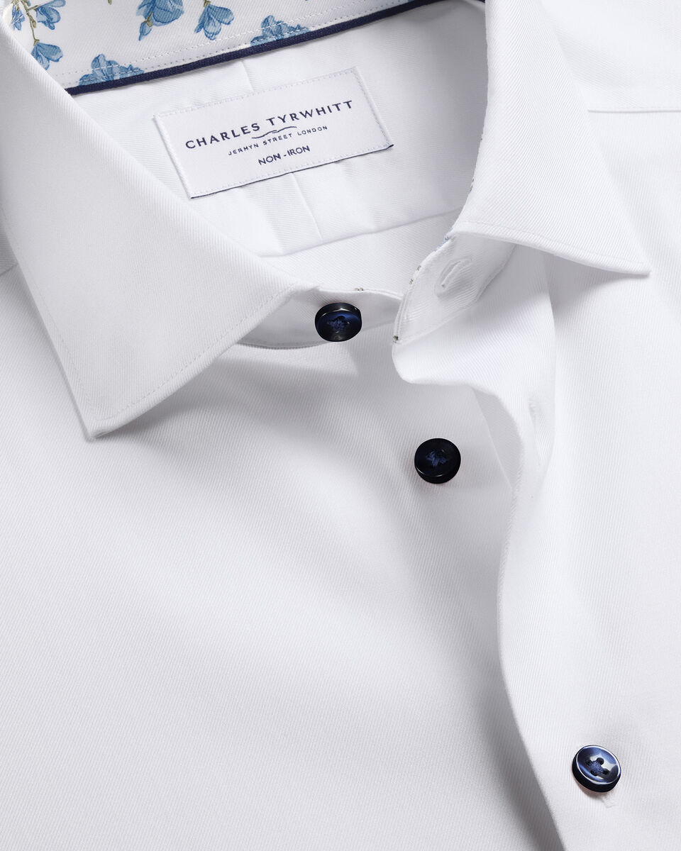 Non-Iron Stretch Floral Printed Trim Shirt – White Main image