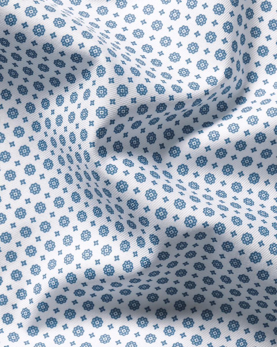 Non-Iron Stretch Print Shirt - White & Blue