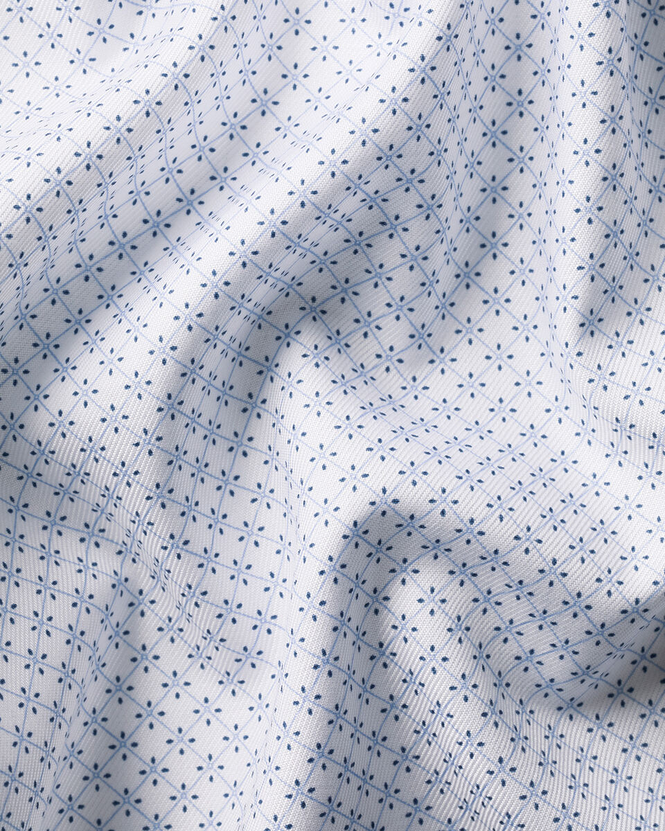 Non-Iron Stretch Print Shirt - White & Light Blue