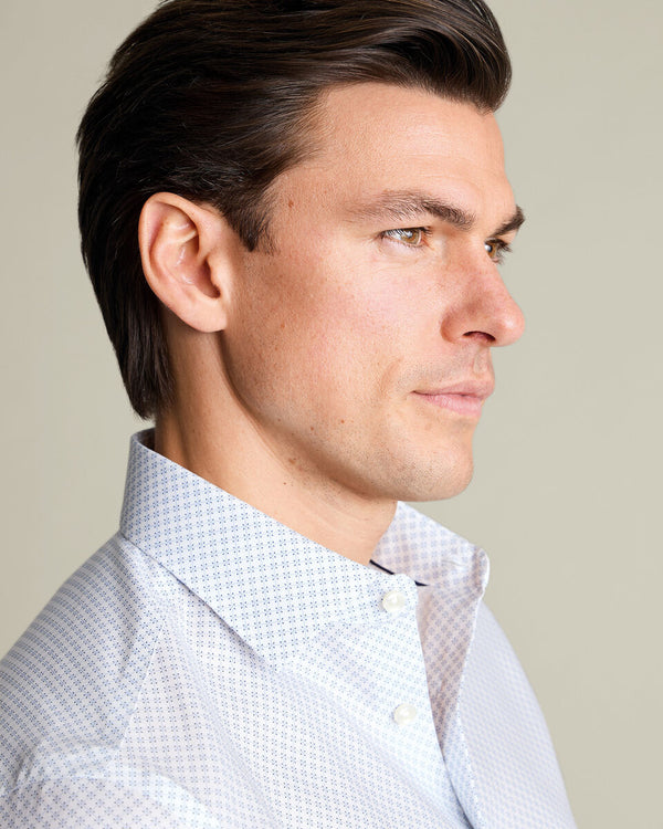 Non-Iron Stretch Print Shirt - White & Light Blue