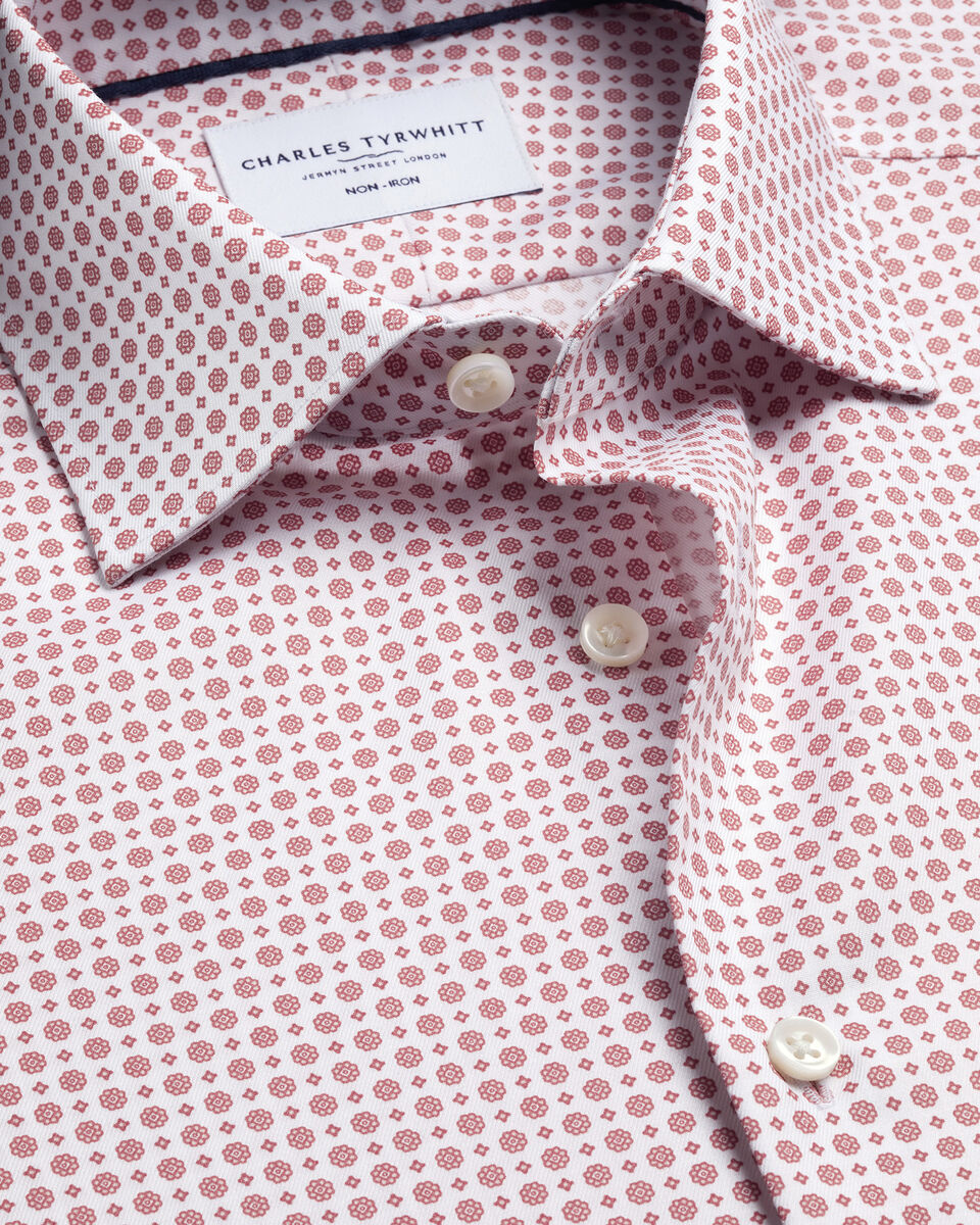 Non-Iron Stretch Print Shirt - White & Red Main image