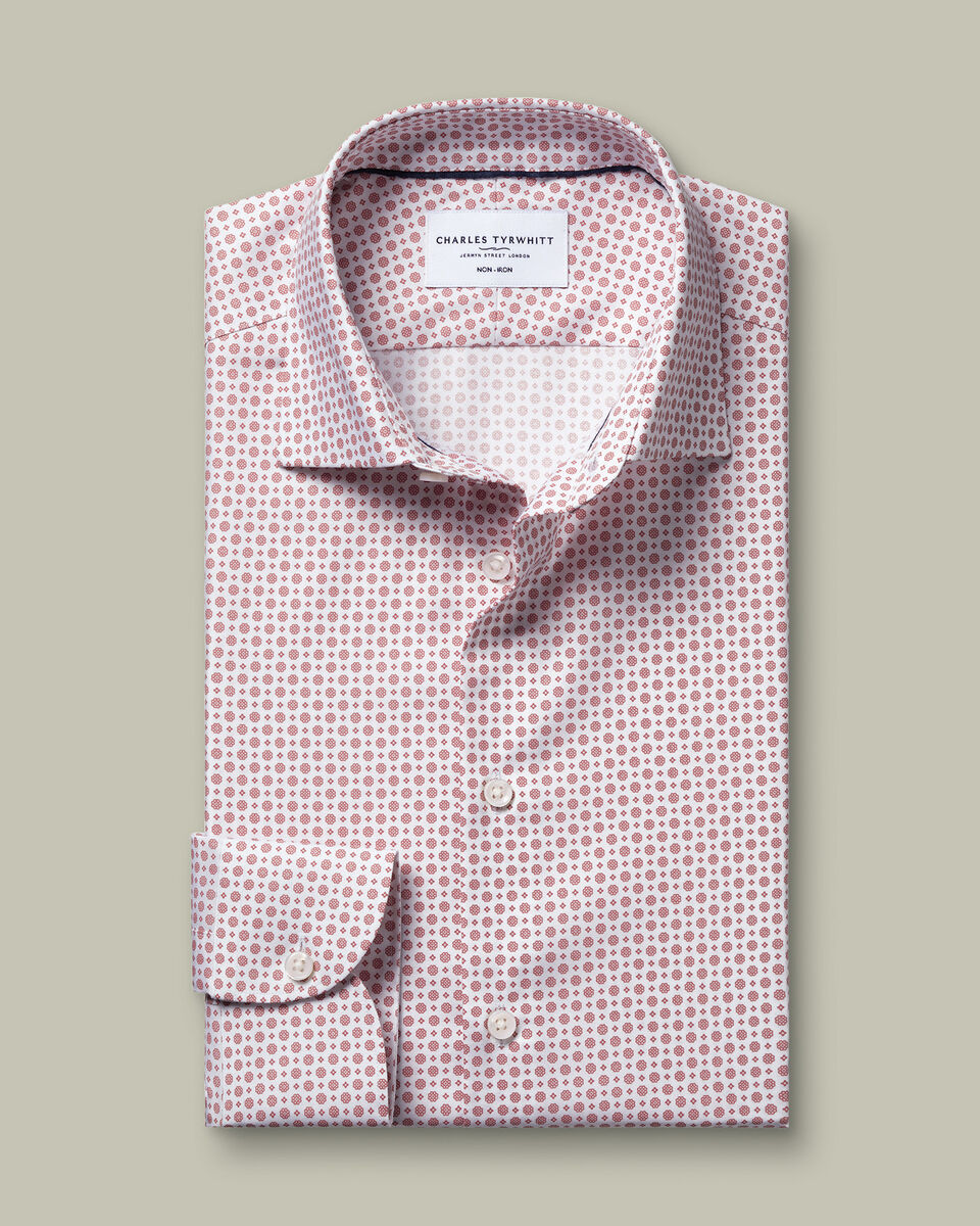 Non-Iron Stretch Print Shirt - White & Red