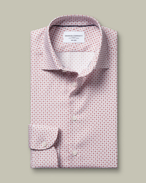 Non-Iron Stretch Print Shirt - White & Red