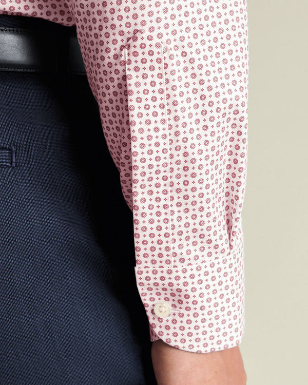 Non-Iron Stretch Print Shirt - White & Red