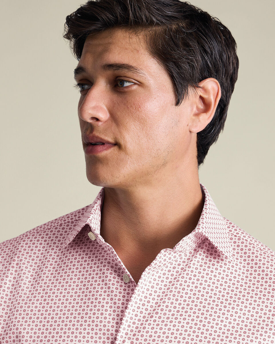 Non-Iron Stretch Print Shirt - White & Red