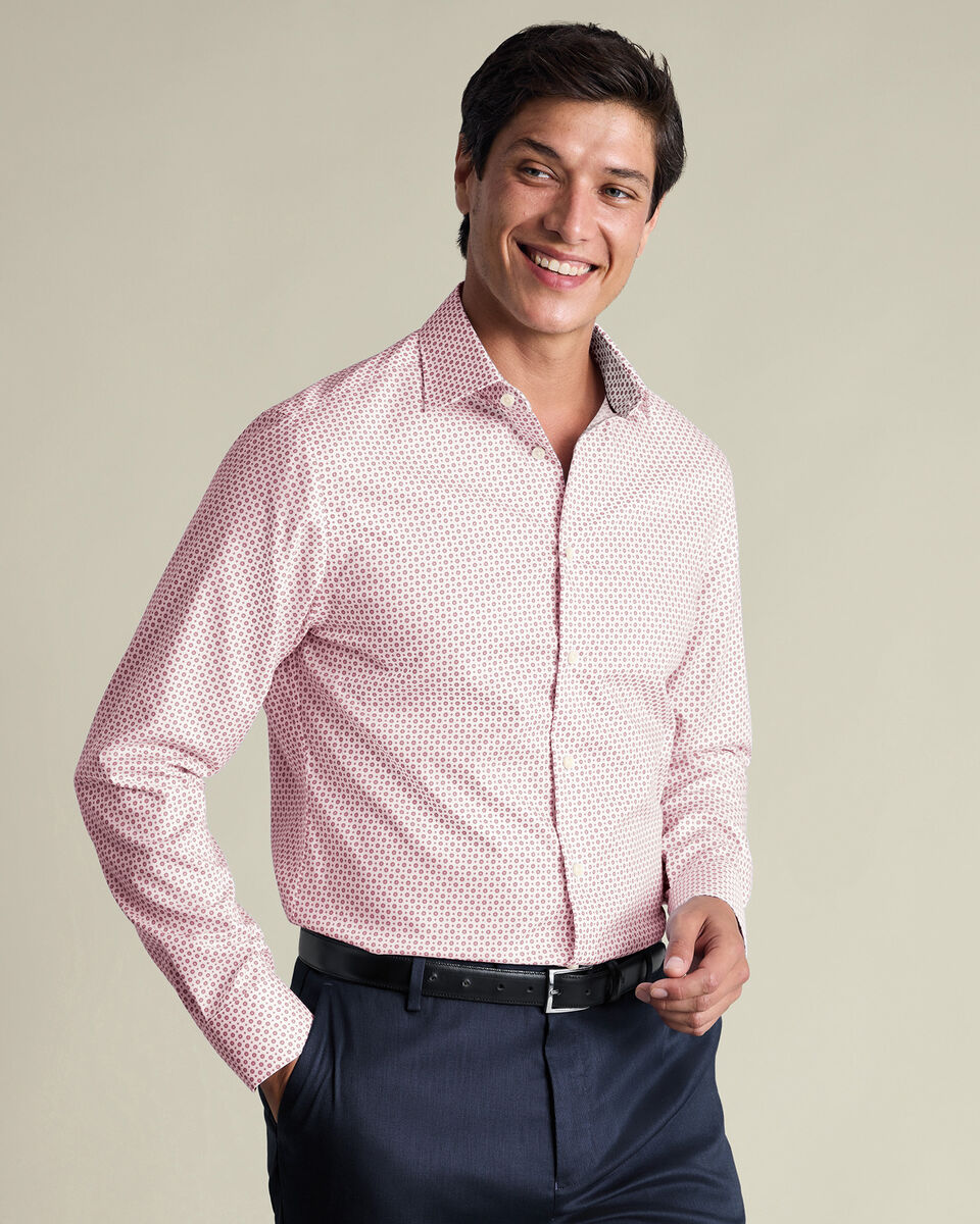 Non-Iron Stretch Print Shirt - White & Red