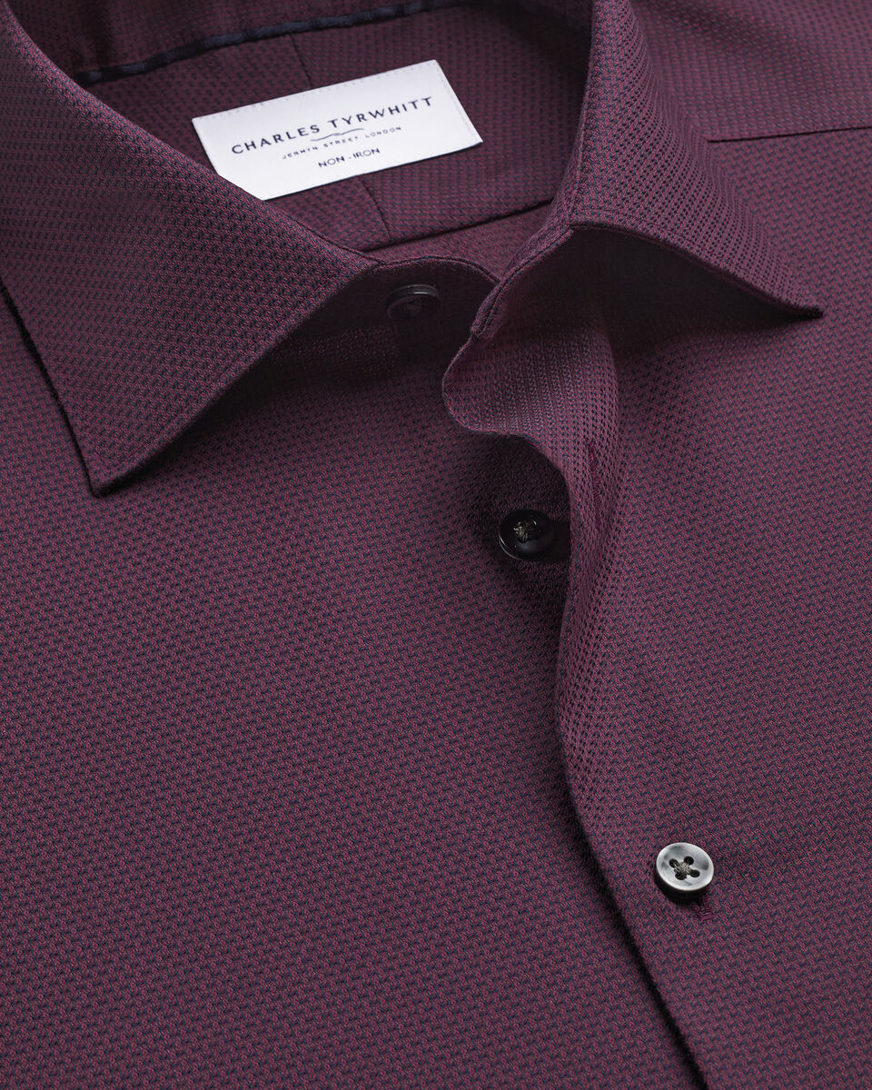 Non-Iron Stretch Texture Shirt - Dark Red Main image