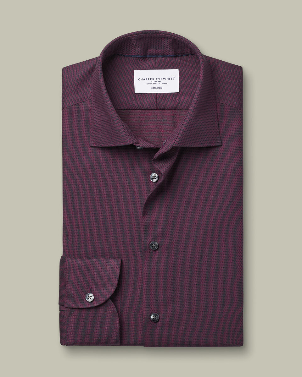 Non-Iron Stretch Texture Shirt - Dark Red