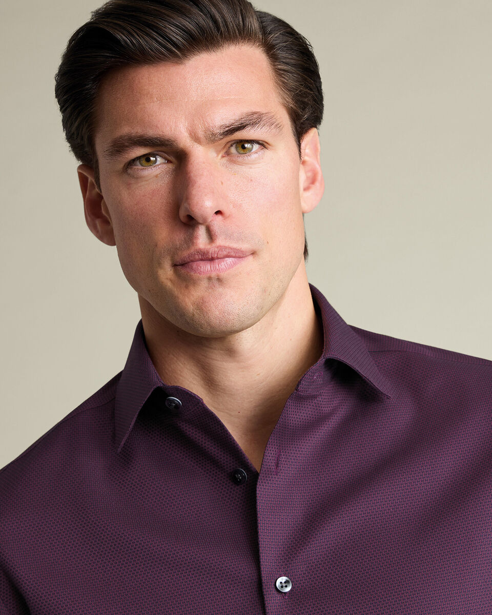 Non-Iron Stretch Texture Shirt - Dark Red