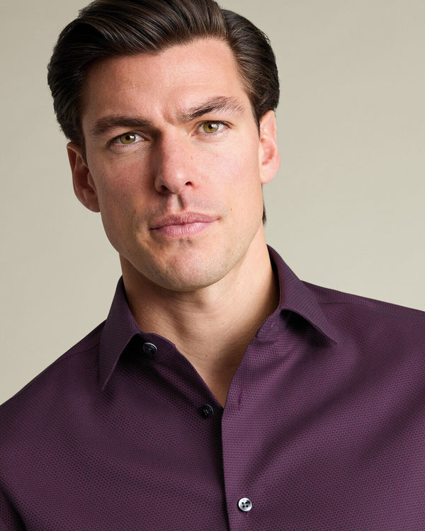 Non-Iron Stretch Texture Shirt - Dark Red