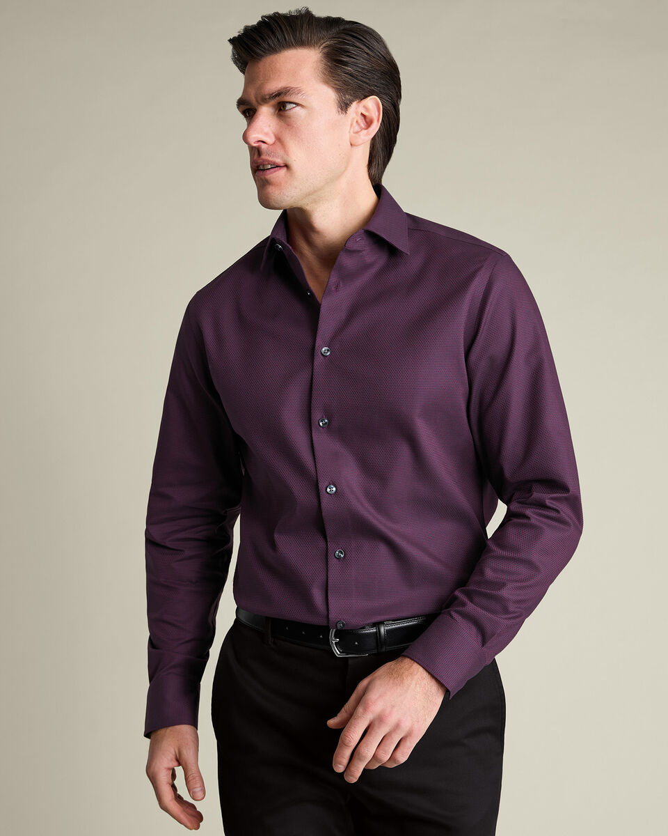 Non-Iron Stretch Texture Shirt - Dark Red