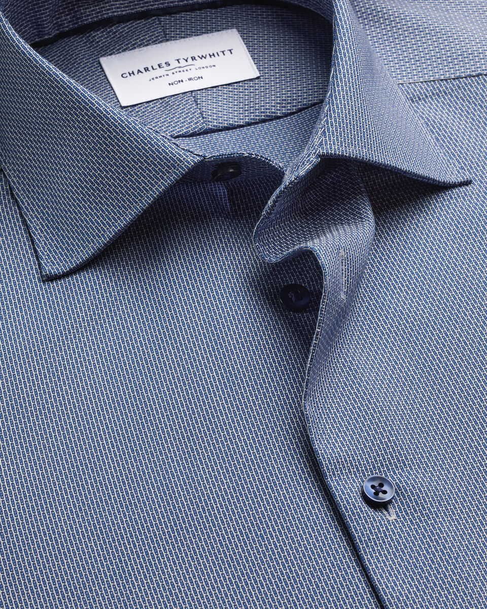 Non-Iron Stretch Texture Shirt - Navy Main image