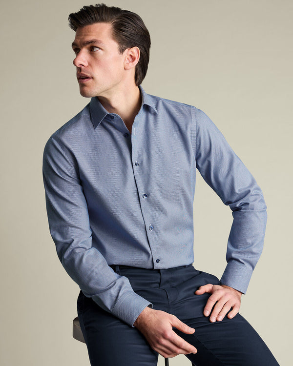 Non-Iron Stretch Texture Shirt - Navy