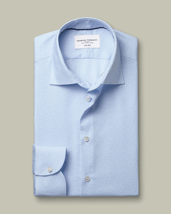 Non-Iron Stretch Print Shirt - Sky Blue