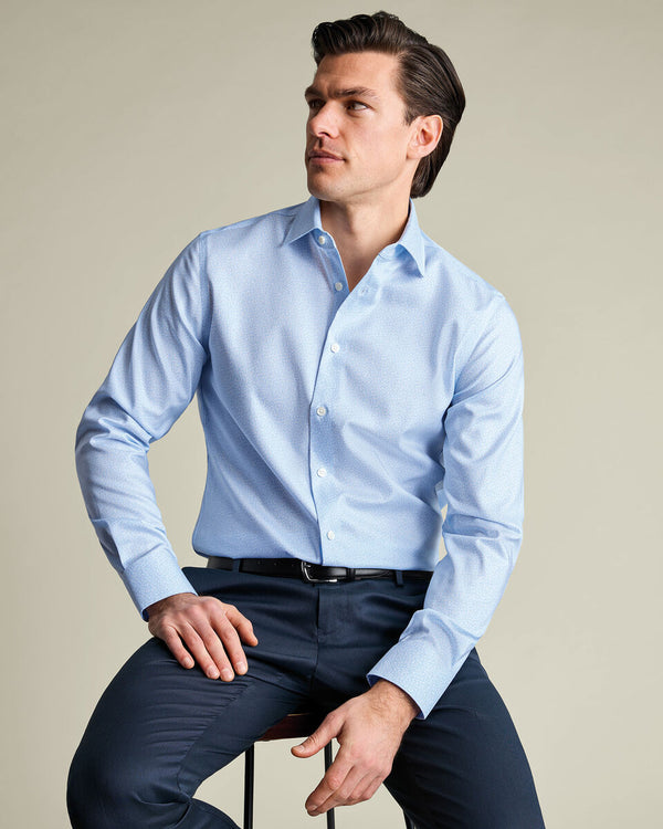 Non-Iron Stretch Print Shirt - Sky Blue