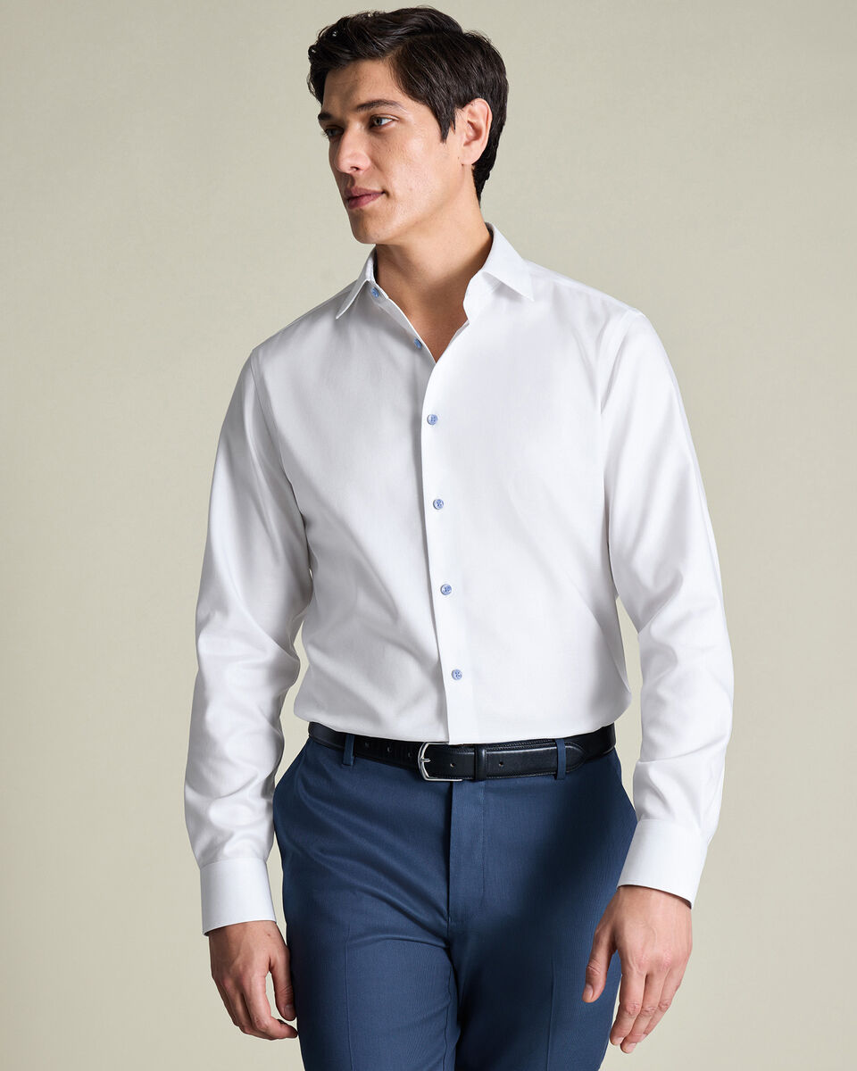 Non-Iron Stretch Printed Trim Shirt - White & Light Blue Secondary image