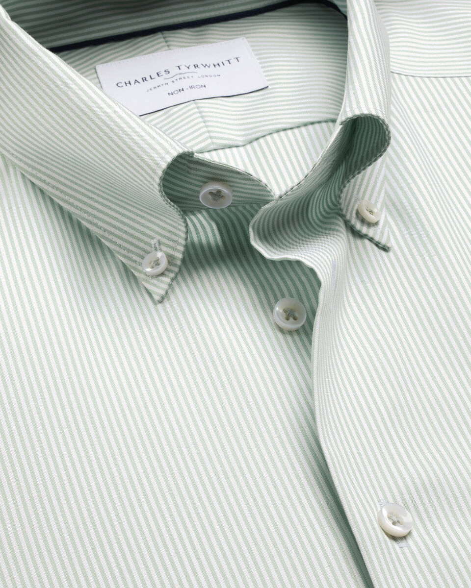 Non-Iron Stretch Pinpoint Oxford Stripe Shirt - Mid Green Main image