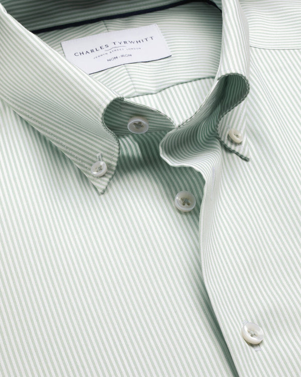 Non-Iron Stretch Pinpoint Oxford Stripe Shirt - Mid Green