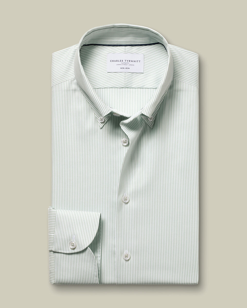 Non-Iron Stretch Pinpoint Oxford Stripe Shirt - Mid Green