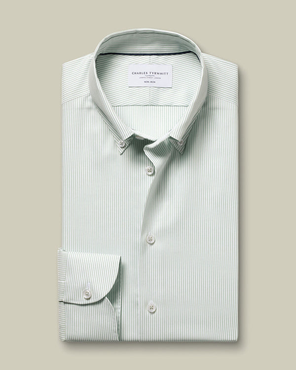 Non-Iron Stretch Pinpoint Oxford Stripe Shirt - Mid Green