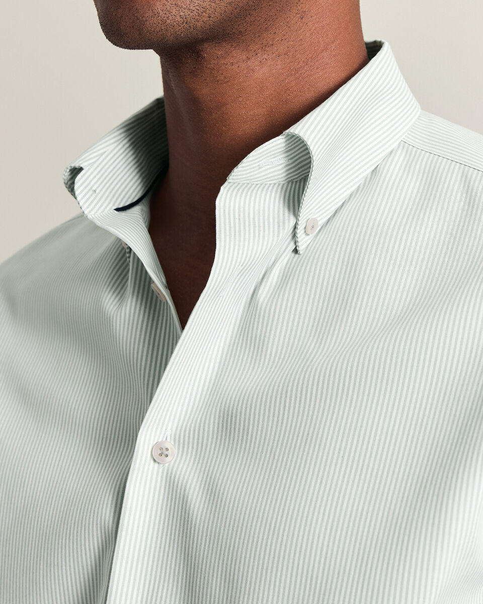 Non-Iron Stretch Pinpoint Oxford Stripe Shirt - Mid Green