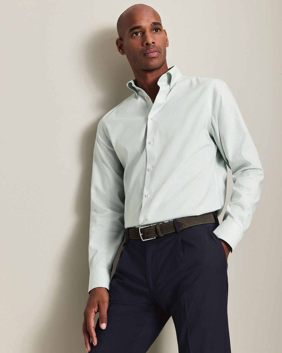 Non-Iron Stretch Pinpoint Oxford Stripe Shirt - Mid Green Secondary image